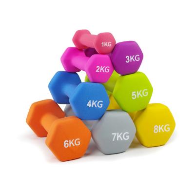 China Real Eco-friendly High Quality Colored Weightlifting Neoprene Coated Hex Rubber Weights Set Gym Vinyl Hex Dumbbell for sale