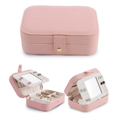 China Travel Handmade Portable Jewelry Box PU Leather Jewelry Case Organizer for Women Girls Double Layer Jewelry Travel Case Display Storage for sale