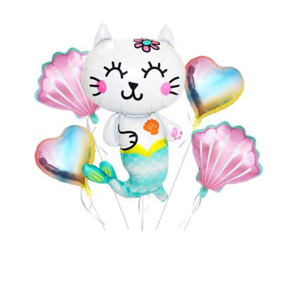 China Advertising Toy/Gift Toy/Mermaid Cat Ballons Globos Cartoon Set Pomotional/Mylar Toy Helium Foil Sea Animal Head Balloon Set Decoration Wholesale 5 for sale