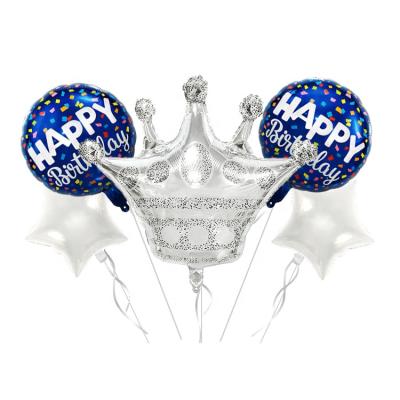 China Advertising Toy/Gift Toy/Pomotional Toy Mylar Foil Balloons Globos/Decoration Wholesale Cartoon Set Super Silver Helium 5 Crown Set Foil Balloon for sale