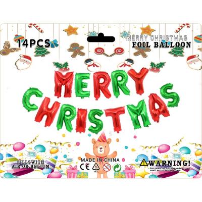 China Fashional MTF Manufacturing 16 Inch Red and Green Merry Christmas Foil Letter Party Supplies Kids Toys Balloons for Decorations for sale