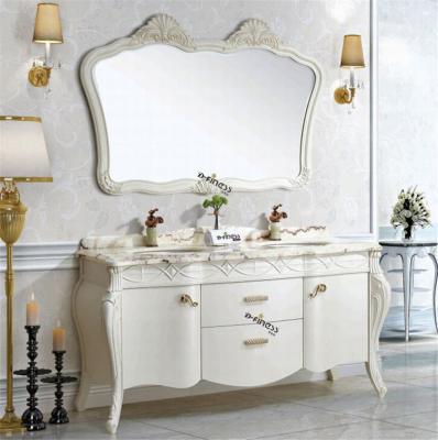 China Water Proof Antique Style Double Sink Bathroom Cabinet White Oak Wood Jade Marble Ceramic Bathroom Cabinet H610-2 for sale