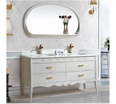 China Antique style double sink bathroom cabinet white oak wood jade marble ceramic bathroom cabinet null H608-2 for sale