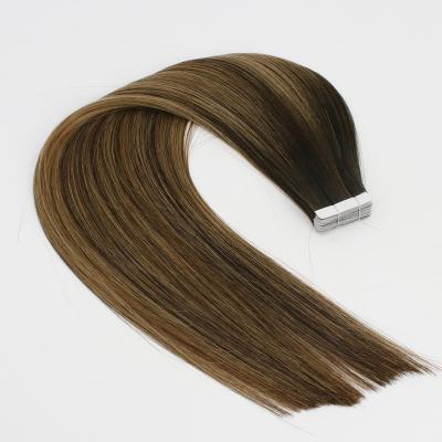 China Silky straight wave Changshunfa quality Russian remy hair product in stock invisible tape hair extension brown color for sale