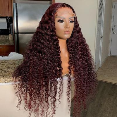 China Jerry Curl Burgundy Curly 4x4 Lace Front Wigs Brazilian Virgin Hair 13X4 Lace Front Human Hair Wigs Transparent Closure Wigs for sale