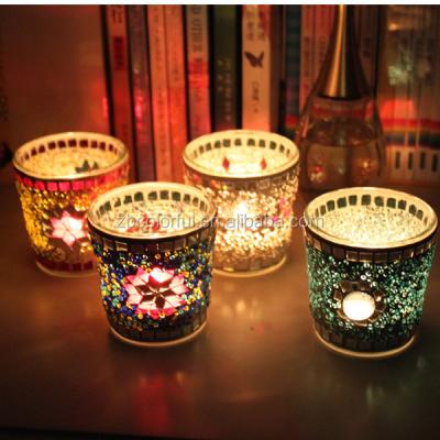 China Classic; simple ; popular hot sale hand made decorative mosaic glass reuse candle jar glass candle holder for sale