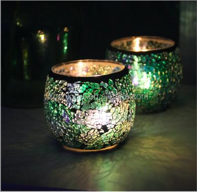 China Wholesale Home Wholesale Handcrafted Glass Votive Crack Mosaic Decoration Candle Holder Tea Light Tea Light Candle Holder for sale