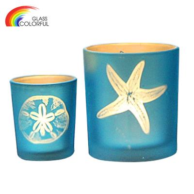 China Classic; simple ; popular hand painted replacement blue glass candle holder for decoration votive candle holder for sale