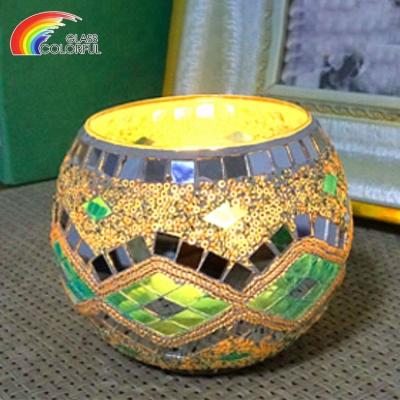 China Classic; simple ; popular luxury round shape mosaic glass mosaic candle holder for sale