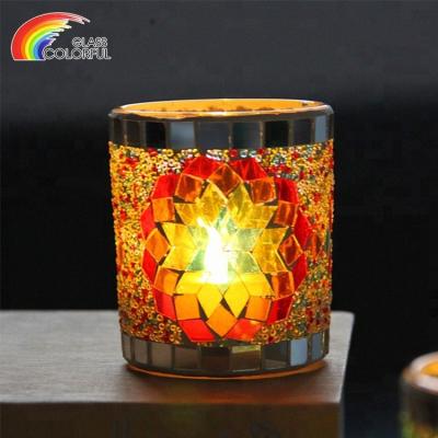 China Home Decor Marble Glass Mosaic Candlestick Candlestick Candle Holder Glass Jar For Decoration for sale