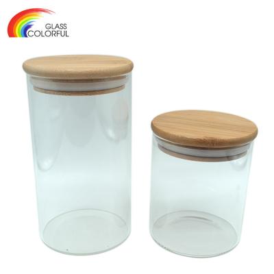 China CLASSIC Cylinder Safe Kitchen Clear Glass Food Storage Jar With Bamboo Lid Home Used for sale