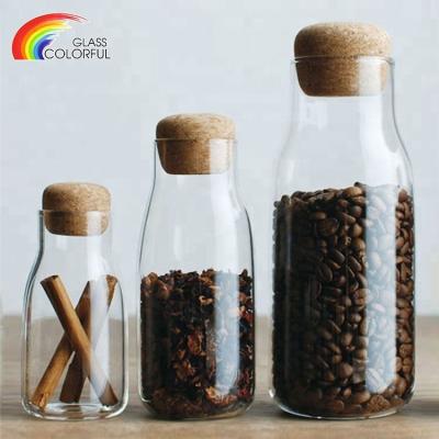 China Traditional Hot Design Storage Glass Jars With Cork Lid Glass Container Bottle For Home Used for sale