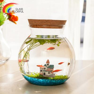 China Viable Home Decor Clear Glass Bowl Aquarium With Light Weight Fish Bowl Glass for sale