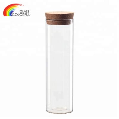 China CLASSIC Clear Glass Storage Jar With Cork Top Bamboo Lid Glass Jar With Wooden Lid for sale