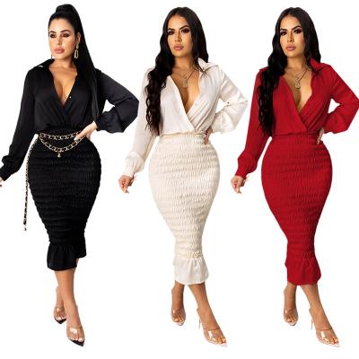 China M193 Anti-wrinkle Dresses Women Lady Elegant Long Sleeve Party Wear Fashion Hot Selling Slim Dress for sale