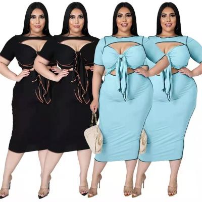 China 2021 Summer Anti-Static 5XL Plus Size Women Dress Chic Design Sexy Tie Up Bodycon Cut Out Dress Elegant Club Dresses for sale