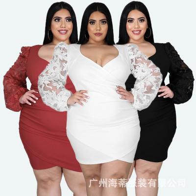 China 2022 Spring Viable Plus Size Embroidered Women Dresses Long Sleeve New Sexy V-neck Slim Embroidered Slim Business Dress for sale