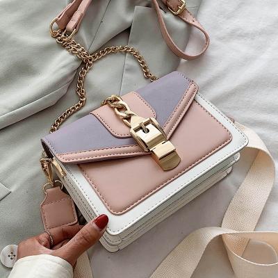 China Fashion Contrast Color Fashion Chain Cross - Body Bags 2021 Ladies PU Leather Handbags Women Handbags Small for sale