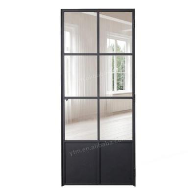 China Modern Black Painted Grille Industrial Design Entrance Security Glass Metal Frame French Doors for sale