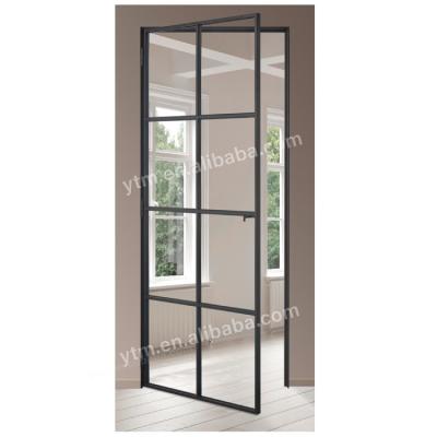 China Modern Black Painted Grille Industrial Design Entry Steel Frame Commercial Glass Doors for sale