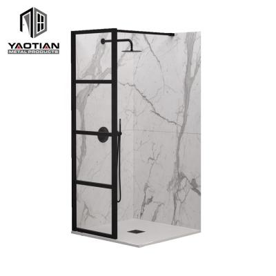 China Modern Black Aluminum Framed Tempered Glass Room Wet Walk In Bath Shower Screen for sale