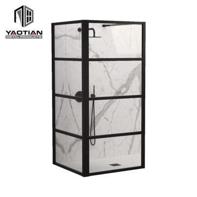 China Modern Black Aluminum Framed Tempered Glass Room Wet Walk In Bath Shower Screen for sale