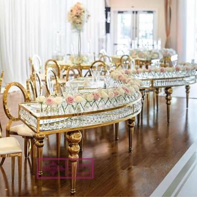 China Other hot sale elegant wedding furniture stainless steel half moon golden wedding table zu verkaufen