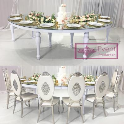 中国 Adjustable Modern Luxury Half Moon White Round (Others) Stainless Steel Dining Table Sets Tall In Dining Tables 販売のため