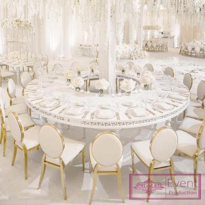 China DINING TABLE WEDDING FURNITURE Wedding banquet round metal frame table for sale Te koop