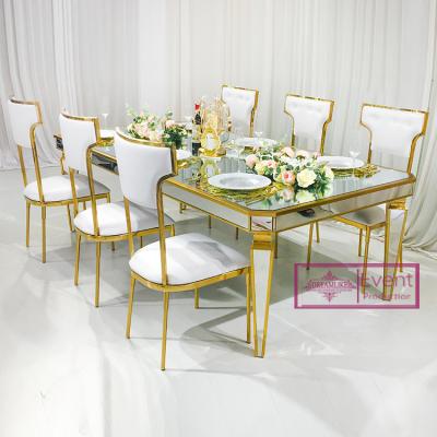 China (Other) Events Wedding Party Banquet Table Adjustable Antique Wood Gold Mirrored Dining Table for sale