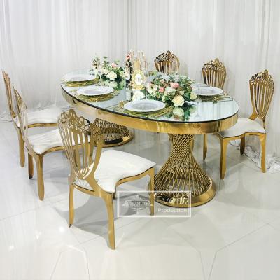 China New Popular Decoration Gold Stainless Steel Mirror Event Oval Dining Table (Other) Adjustable Wedding Supplies for sale