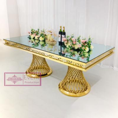 China Events/Hotel/Banquet Stainless Steel Rectangle Wedding Glass Top Banquet Table/Wedding/Party Foshan Design Event Latest For Sale for sale