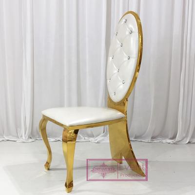 Cina Hotel/banquet/events/wedding banquet furniture stainless steel rose gold frame leather high throne chair with crystal knob in vendita