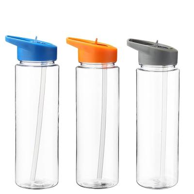 China Viable Wholesale Sports Water Bottle 750ml Bpa Free Clear AS/SK Plastic Material Water Bottle With Flip Straw for sale