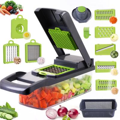 China Viable 12 in 1 Manual Veggie Slicer Mini Vegetable Cutter Onion Dicer Potato Slicer Fruit Vegetable Tools Mandoline Cleaver for sale