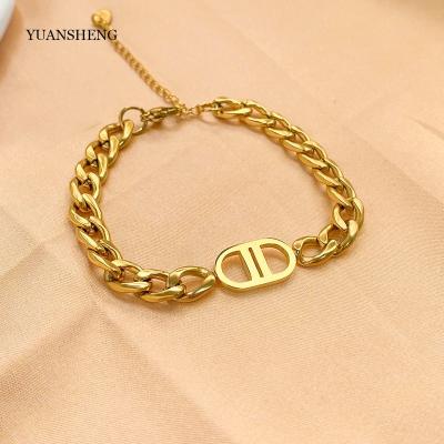 China Trendy Hiphop Pulceras De Acero Dubai Mens Double D Gold Chains Bracelet 18k Gold Filled Jewelry for sale