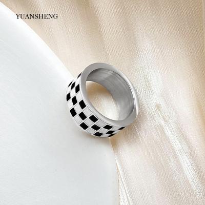 China Vintage Rings Womens Trendy Sliver Enamel Chunky Rings Stainless Steel Women Jewelry for sale