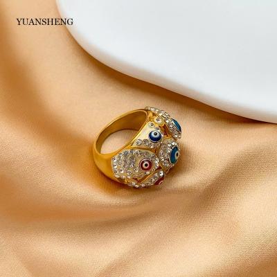 China Wholesale Vintage Fine Rings Gold Filled Evil Eyes Stainless Steel Jewelry Diamond Rings For Accessories Women for sale