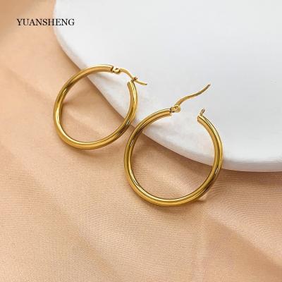 China Classic 30mm 40mm Aretes Jewelry 18k Pvd CC Hoop Earrings Stainless Steel Gold Plated Hoop Earrings Women for sale