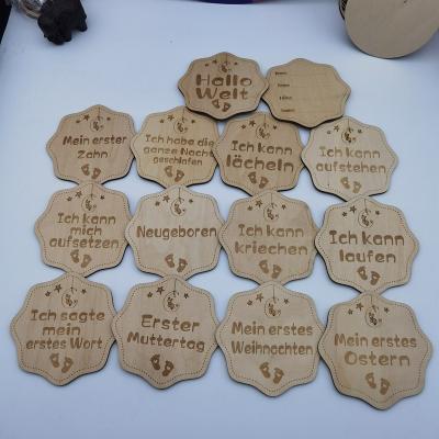 China Europe OEM/ODM Custom Baby Wood Photography Props Baby Wood Monthly Growth Crafts Wooden Milestone Card for sale