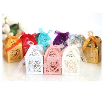 China Recycled Materials Custom Laser Cut Wedding Party Favor Pearl Paper Box Candy Box Chocolate Gift Boxes With Ribbon for sale