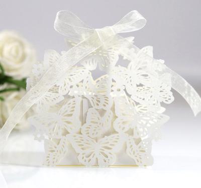 China Recyclable Butterfly Laser Cut Hollow Box Favors Gifts Box Candy Boxes With Ribbon Baby Shower Wedding Party Gift for sale