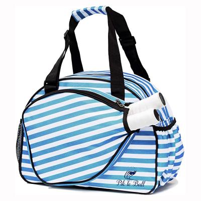 China camping & OEM Upgrade Branded Stripe Pattern Women's Premium Travel Duffle Pickleball Bag With Racket Pocket for sale