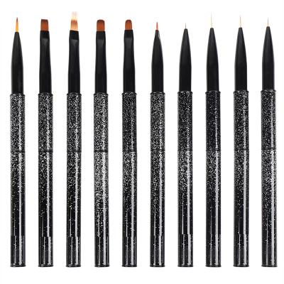 China NAIL Matal Kolinsky Black Handle or Nylon Paint Brush Nail Art Brush Set For 10pcs Gel Set for sale