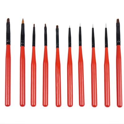 China Nail Factory Direct Sale 10Pcs Wood Nylon Nylon Acrylic Nail Art Brush Set for sale