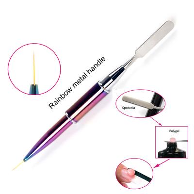 China NAIL Gorgeous Metal Handle Double Use Nylon Coating Brush With Steel Nail Push For Nail Art for sale