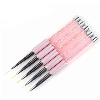 China Beauty Painting Tools 2021 Hot Selling Nail Factory Fine Line Pink Nail Art Brush Set Metal Handle Brush Nail Brush for sale