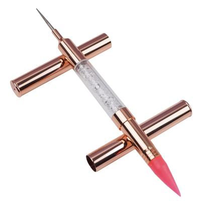 China NAIL Double Head Rose Gold Rhinestone Manicure Tool Nail Dotting Tool Nail Art Brush for sale