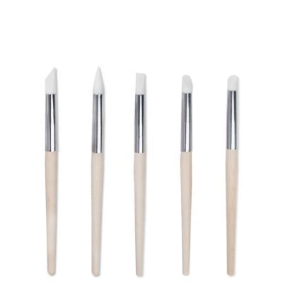 China Professional Affordable Wholesale Nail Art Silicone Brush Pen 5 pcs Salon Supply Wooden Handle Nail Brush for sale