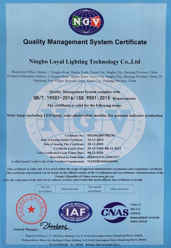 ISO9001 - Ningbo Loyal Lighting Technology Co., Ltd.